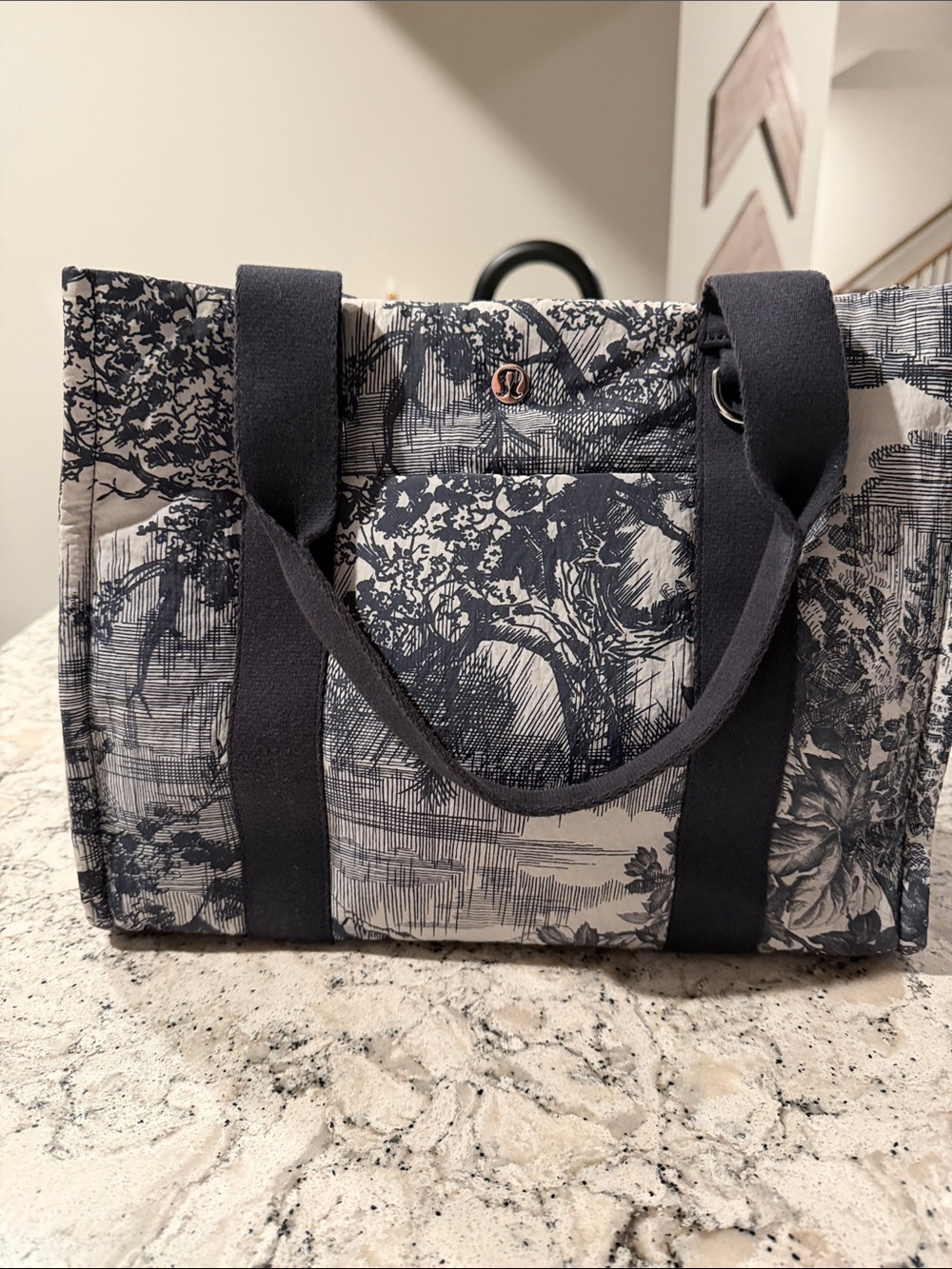 lululemon athletica Navy and Cream Floral Canvas Tote